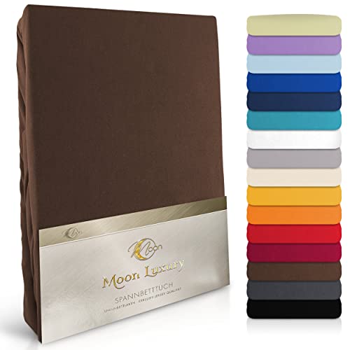 Moon-Luxury Spannbettlaken Spannbetttuch Jersey Stretch 230g/m² für Wasserbetten, Boxspringbetten und herkömmliche Matratzen (braun, 120x200-120x220) von Moon