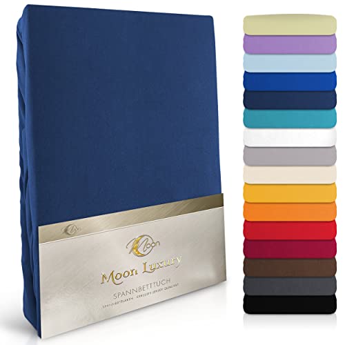 MOON-Luxury Spannbettlaken Spannbetttuch Jersey Stretch 230g/m² für Wasserbetten, Boxspringbetten und herkömmliche Matratzen (dunkelblau, 120x200-120x220) von Moon