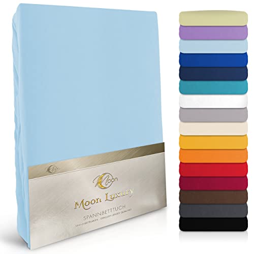 MOON-Luxury Spannbettlaken Spannbetttuch Jersey Stretch 230g/m² für Wasserbetten, Boxspringbetten und herkömmliche Matratzen (hellblau, 120x200-120x220) von Moon