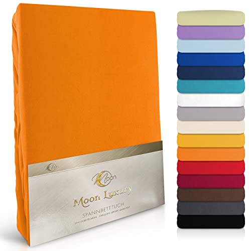 Moon-Luxury Spannbettlaken Spannbetttuch Jersey Stretch 230g/m² für Wasserbetten, Boxspringbetten und herkömmliche Matratzen (orange, 120x200-120x220) von Moon