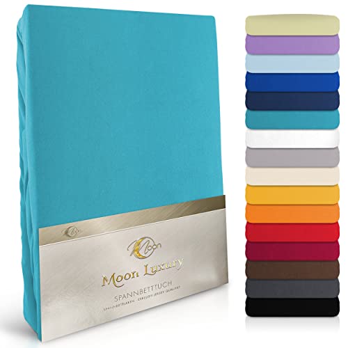 Moon-Luxury Spannbettlaken Spannbetttuch Jersey Stretch 230g/m² für Wasserbetten, Boxspringbetten und herkömmliche Matratzen (Petrol, 120x200-120x220) von Moon