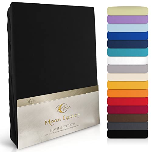 MOON-Luxury Spannbettlaken Spannbetttuch Jersey Stretch 230g/m² für Wasserbetten, Boxspringbetten und herkömmliche Matratzen (schwarz, 120x200-120x220) von Moon