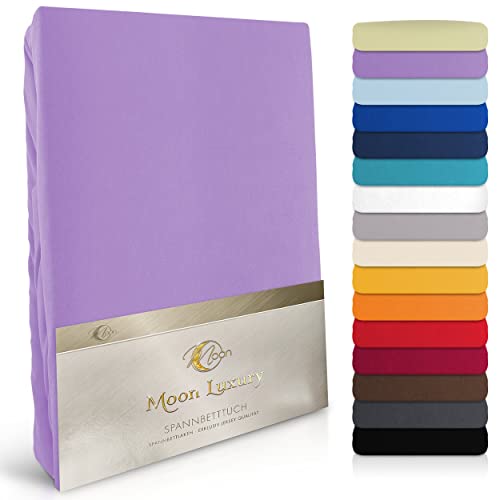 MOON-Luxury Spannbettlaken Spannbetttuch Jersey Stretch 230g/m² für Wasserbetten, Boxspringbetten und herkömmliche Matratzen (Flieder, 180x200-200x220) von Moon