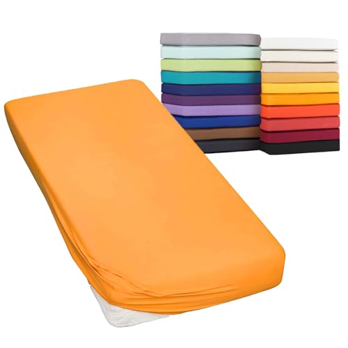 Moon Spannbetttuch Spannbettlaken auch für`s Wasserbett 160g/m² Jersey Line green-orange-180x200-200x220 von Moon