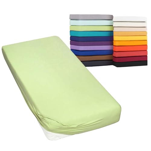 Moon Spannbetttuch Spannbettlaken auch für`s Wasserbett 160g/m² Jersey Line green-kiwi-90x200-100x220 von Moon