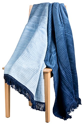 Moon Wolldecke Kuscheldecke Wohndecke 150x200 Stripes mit Fransen -blau von Moon