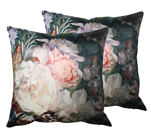 Moon 2er Pack Blumen Kissenhüllen Kissenbezüge, in ca. 45 x 45 cm, Zierkissenbezüge in edler Samt Optik (Multi Blumen) von Moon