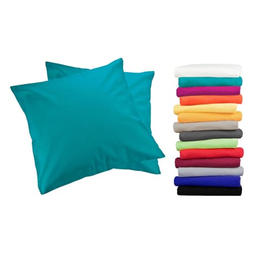 Moon 2er Pack Luxury Linon Kissenbezug 100% Baumwolle-petrol-80x80 von Moon