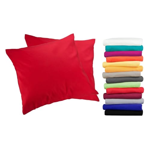 Moon 2er Pack Luxury Linon Kissenbezug 100% Baumwolle-rot-80x80 von Moon