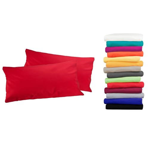 Moon 2er Pack Luxury Linon Kissenbezug 100% Baumwolle-rot-40x60 von Moon
