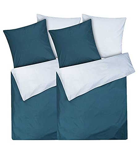 Moon 2er Pack Renforcé Uni Wendebettwäsche, Bettwäsche aus 100% Baumwolle, 135x200 / 80x80 (Aqua/blau) von Moon