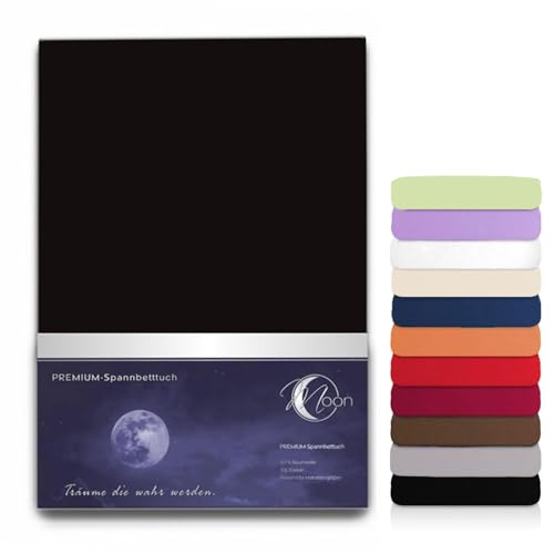 Moon Line-Platin Luxusklasse Spannbettlaken Spannbetttuch 200x220 240g/m² gezwirnte Qualität für Matratzen, Wasserbett und Boxspringbett (schwarz) von Moon