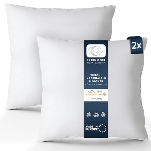 Moon Luxury 2er Pack Perkal Füllkissen, Innenkissen, Sofakissen ca. 50x50cm - 470g mit Hülle aus 100% Baumwolle (fest) von Moon