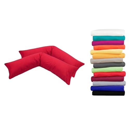 Moon Luxury Linon 2er Pack Kissenbezug für Seitenschläferkissen 40x145 rot, Kissenhülle 100% Baumwolle von Moon
