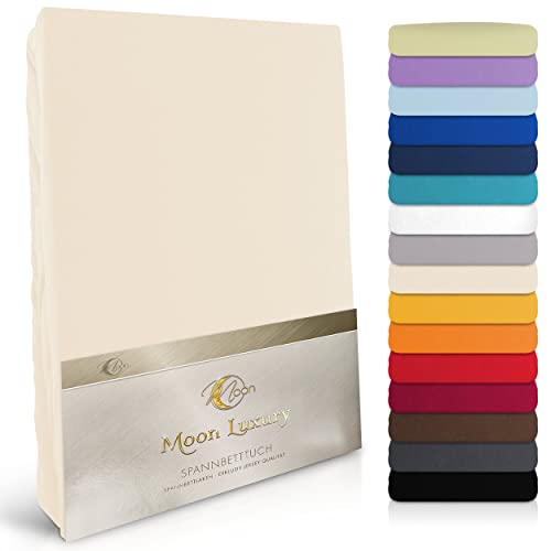 Moon-Luxury Spannbettlaken Spannbetttuch Jersey Stretch 230g/m² für Wasserbetten, Boxspringbetten und herkömmliche Matratzen (Natur, 120x200-120x220) von Moon