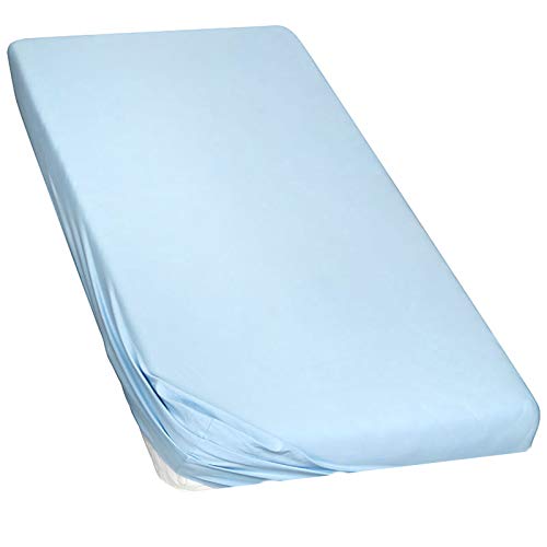 Moon-Luxury Topper Spannbettlaken Jersey Stretch Spannbetttuch Boxspringbett 97% Mako-Baumwolle 3% Elastan 230g/m²-hellblau-140x200-160x220 von Moon