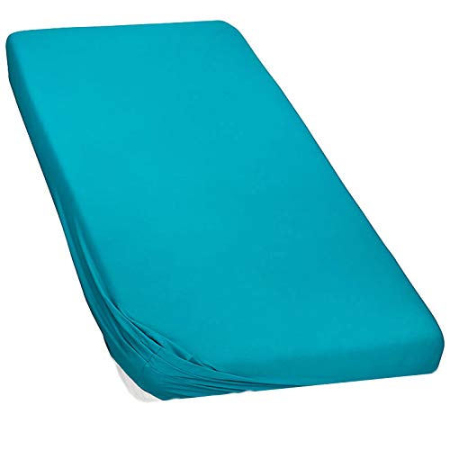 Moon-Luxury Topper Spannbettlaken Jersey Stretch Spannbetttuch Boxspringbett 97% Mako-Baumwolle 3% Elastan 230g/m²-petrol-120x200-120x220 von Moon