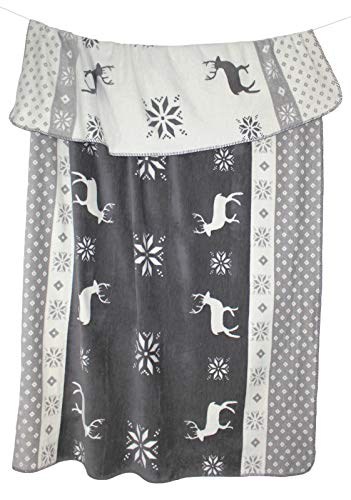 Moon Luxus Kuscheldecke grau weiß Wolldecke 150x200 Winter Hirsch von Moon