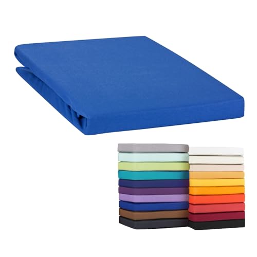 Moon Topper Spannbettlaken Boxspringbett Spannbetttuch Line Green 160g/m² Jersey -royalblau-140x200-160x220 von Moon