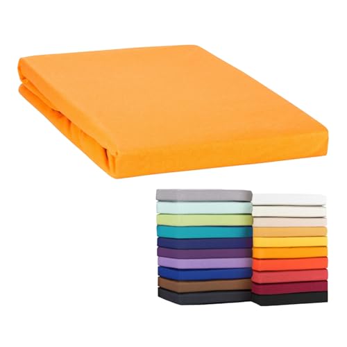 Moon Topper Spannbettlaken Spannbetttuch Line Green 160g/m² 100% Baumwolle 180x200-200x220-orange Moon Topper Spannbettlaken Spannbetttuch Line Green 160g/m² 100% Baumwolle 180x200-200x220-orange von Moon