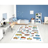 Fahrzeug Abc Alphabet Bedruckter Teppich Lebendig Waschbarer Rutschfester Geschenk Für Baby Kindererziehung Kinderzimmer Dekor von MoonLightHomesDesign