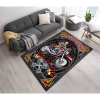 Lebendige Farbe Gedruckt Motorrad-Design-Teppich | Individuell Weich Bedruckter Teppich Motorrad - Und Skeleton Rider Geschenk Für Motorrad-Liebhaber von MoonLightHomesDesign