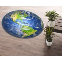 Lebendiger Bedruckter Runder Teppich Mit Planet Erde Waschbarer Kreisteppich Wohnkultur von MoonLightHomesDesign