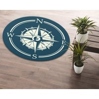 Runder Kompass-Teppich Lebendiger Farbdruck Personalisierter Navigationskreisteppich Maschinenwaschbarer Kreisteppich von MoonLightHomesDesign