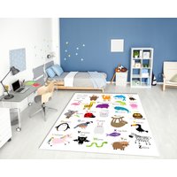 Tier Zoo Abc Alphabet Gedruckter Teppich Lebendige Farbe Gedruckt Waschbarer Rutschfester Geschenk Für Baby Kindererziehung Kinderzimmer Dekor von MoonLightHomesDesign