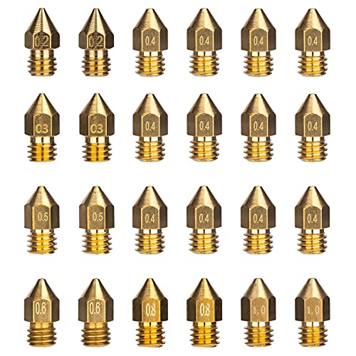 3D Drucker Düse, 24 Stück MK8 Extruder Nozzle 3D Drucker Messing Extruder Druckkopf 0.2/0.3/0.4/0.5/0.6/0.8/1 mm für 1,75mm Filament Makerbot Creality CR-10 Ender 3 5 von MoonSing