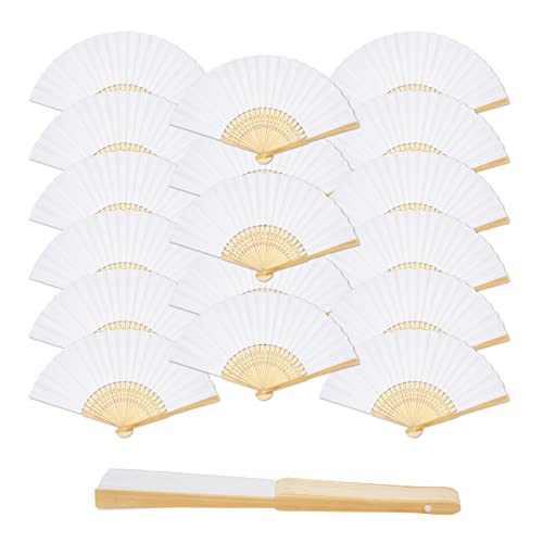 Fächer Hochzeit, 18 Stück Weiß Fächer Handfächer Faltbar Papierfächer, Taschenfächer Faltfächer Hand Fan Asiatische Deko für Sommer Party, Hochzeit, Taufe, Fest und Picknick, Diy, Wand Deko von MoonSing