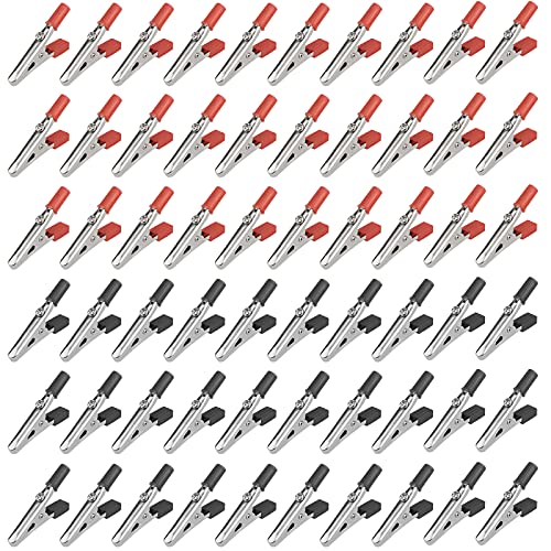 Krokodilklemmen mit Schraube, 60 Stück 50 mm Test Metall Vernickelt Krokodil-Klammern mit Kunststoffgriff, Elektrische Testklemmen für Labortests (Rot & Schwarz) von MoonSing