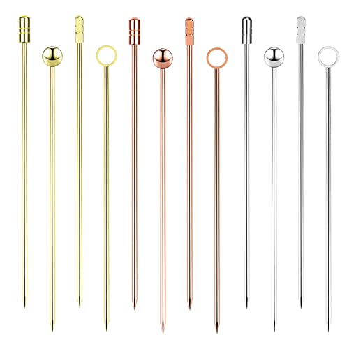 MoonSing Edelstahl Cocktail Picks, 12 Stück Cocktailspieße Stirrer Wiederverwendbare Martini Spieße Obst-Sticks Vorspeise Trinken Sticks für Bar Party, Grillen Snacks, Früchte (11cm) von MoonSing