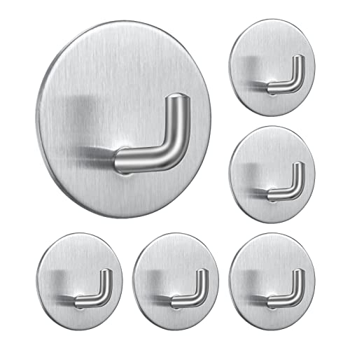 MoonSing Haken Selbstklebend Handtuchhaken, 6 Stück Ohne Bohren, Kleiderhaken Wandhaken Wall Hooks Handtuchhalter Bademantelhaken aus Edelstahl, für Badzimmer Toilette Küche Büro, Silber von MoonSing