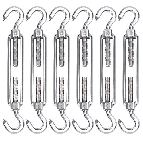 Spannschloss Seilspanner 6 Stück M5 Edelstahl Verstellbare Haken und Haken Stahlseil Drahtseil Wantenspanner für Sonnensegel, Seil, Gartendraht, oder Wäscheleine zu spannen Heavy Duty von MoonSing