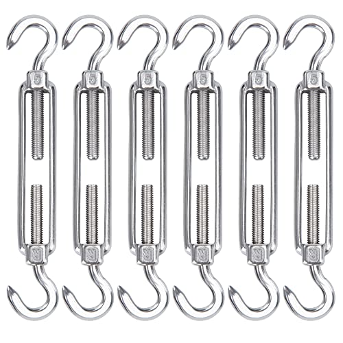 Spannschloss Seilspanner 6 Stück M5 Edelstahl Verstellbare Haken und Haken Stahlseil Drahtseil Wantenspanner für Sonnensegel, Seil, Gartendraht, oder Wäscheleine zu spannen Heavy Duty von MoonSing