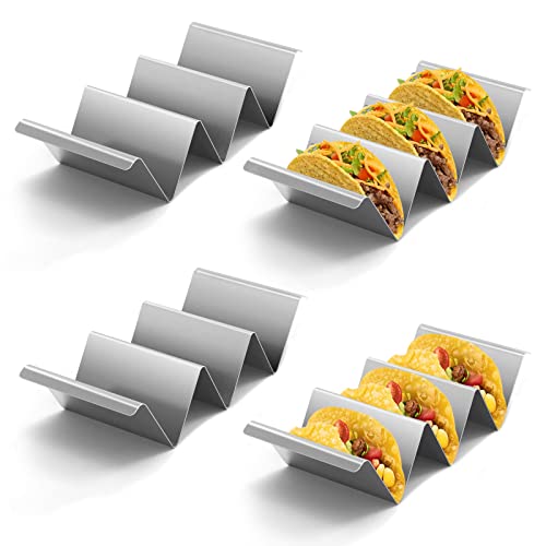 Taco Halter Edelstahl, Taco Ständer mit Griffen, Wellenform Metall Taco Rack Taco Tabletts Küche Gadget für Halten Tacos, Sandwiches, Brot, Hot Dogs und Pfannkuchen (4 Stück) von MoonSing