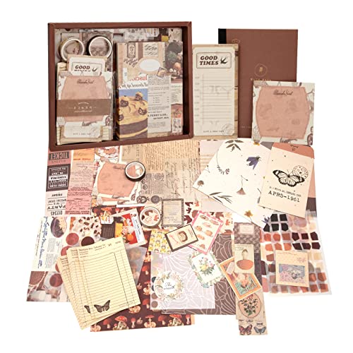 Vintage Scrapbook Zubehör Set, 345 Stück Ästhetisches Bullet Journaling mit A6 Raster Notizbuch, Scrapbooking Stickers Papier Dekoration Aufkleber Geschenk für Mädchen Damen DIY Basteln von MoonSing