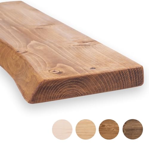 MoonTree rustikales Wandregal, lebendiger Rand, 90 cm x 22 cm x 3.8 cm, dunkle Eichenoptik von MoonTree
