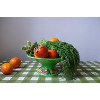 Vintage Keramik Etagere Mit Korbgeflecht, Bogenkantenrand von MoonWaterTreasures