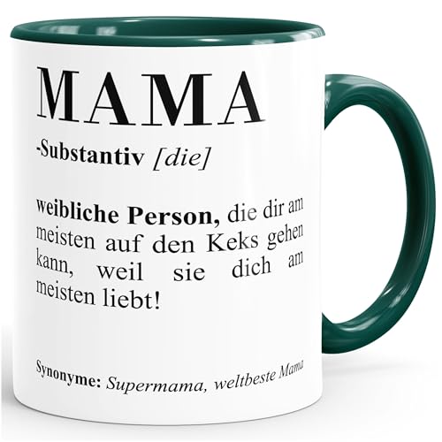 Geschenk-Tasse Mama Papa Bruder Schwester Definition Dictionary Wörterbuch Duden MoonWorks® Mama grün unisize von MoonWorks