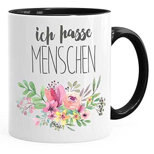 MoonWorks Kaffee-Tasse Ich hasse Menschen Tassen Blumen Blumenranke Bordüre Blüten blumig lustige Büro-Tasse schwarz unisize von MoonWorks