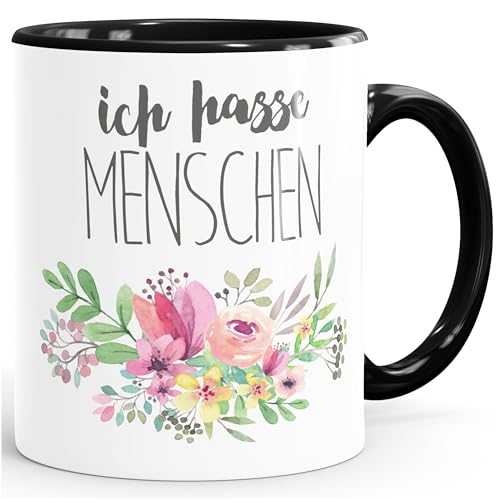 Kaffee-Tasse Ich hasse Menschen Tassen Blumen Blumenranke Bordüre Blüten blumig lustige Büro-Tasse MoonWorks® schwarz unisize von MoonWorks