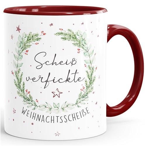 Kaffee-Tasse Spruch scheiß verfickte Weihnachtsscheiße Anti-Weihnachten-Tasse Kaffeebecher Weihnachtsmuffel MoonWorks® inner-bordeaux Keramik-Tasse von MoonWorks