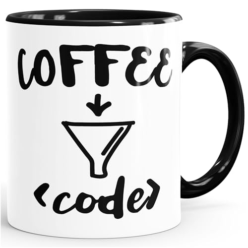 Kaffee-Tasse für Programmierer - A machine that turns coffee into code - Spruch MoonWorks® schwarz unisize von MoonWorks