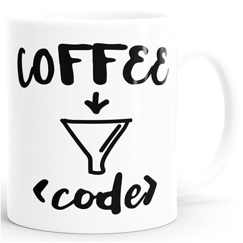 Kaffee-Tasse für Programmierer - A machine that turns coffee into code - Spruch MoonWorks® weiß unisize von MoonWorks