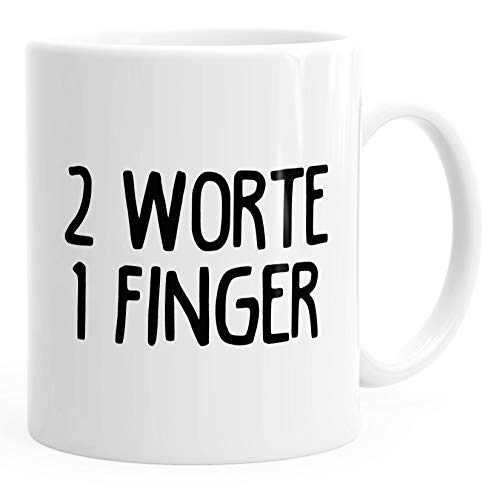 MoonWorks® Büro-Tasse 2 Worte 1 Finger Spruchtasse Kaffeetasse weiß unisize von MoonWorks