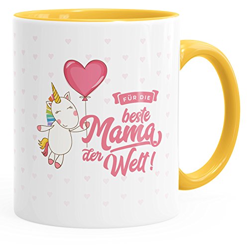 MoonWorks® Einhorn Geschenk-Tasse zum Muttertag Beste Mama der Welt Unicorn Mother`s Day Kaffee-Tasse mit Innenfarbe gelb unisize von MoonWorks