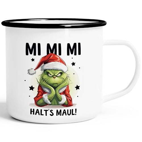 MoonWorks® Emaille-Tasse Anti Weihnachten Spruch Ironie Sarkasmus lustige Weihnachtsbecher Geschenke für Weihnachtsmuffel Spruch 1 emaille-weiß-schwarz standard von MoonWorks