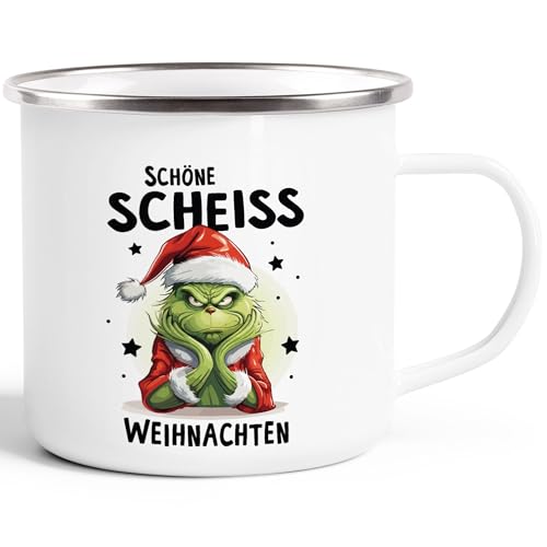 MoonWorks® Emaille-Tasse Anti Weihnachten Spruch Ironie Sarkasmus lustige Weihnachtsbecher Geschenke für Weihnachtsmuffel Spruch 3 emaille-weiß-silber standard von MoonWorks